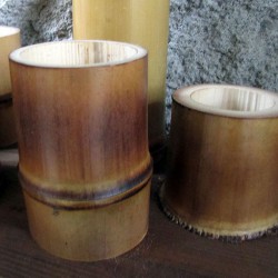 Pencil holder bamboo, brownish color: ø 8-10 cm 
